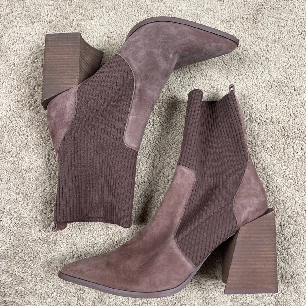 Steve Madden Boots Womens 10 Brown Tackle Block Heel Sock Ribbed Western Point - Picture 5 of 8